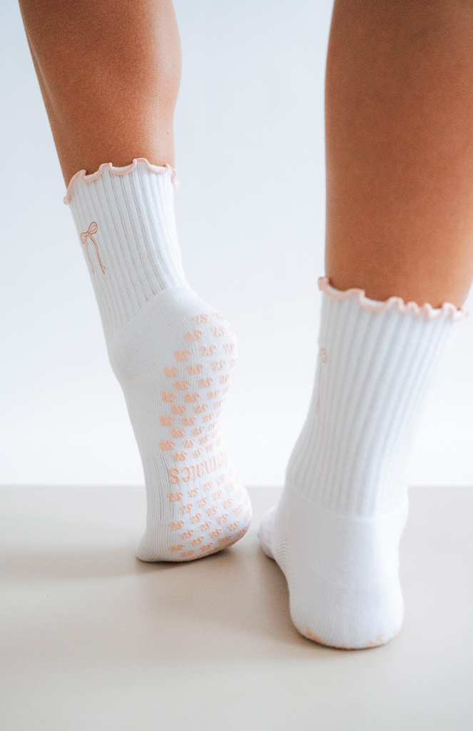 Pink Bow Grip Socks